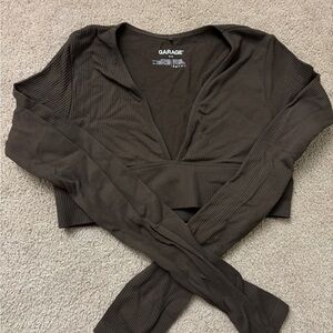 Garage Brown Ribbed Crop Top